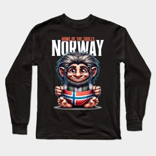 Troll with Norwegian flag 'Norway – Home of the Trolls' Long Sleeve T-Shirt